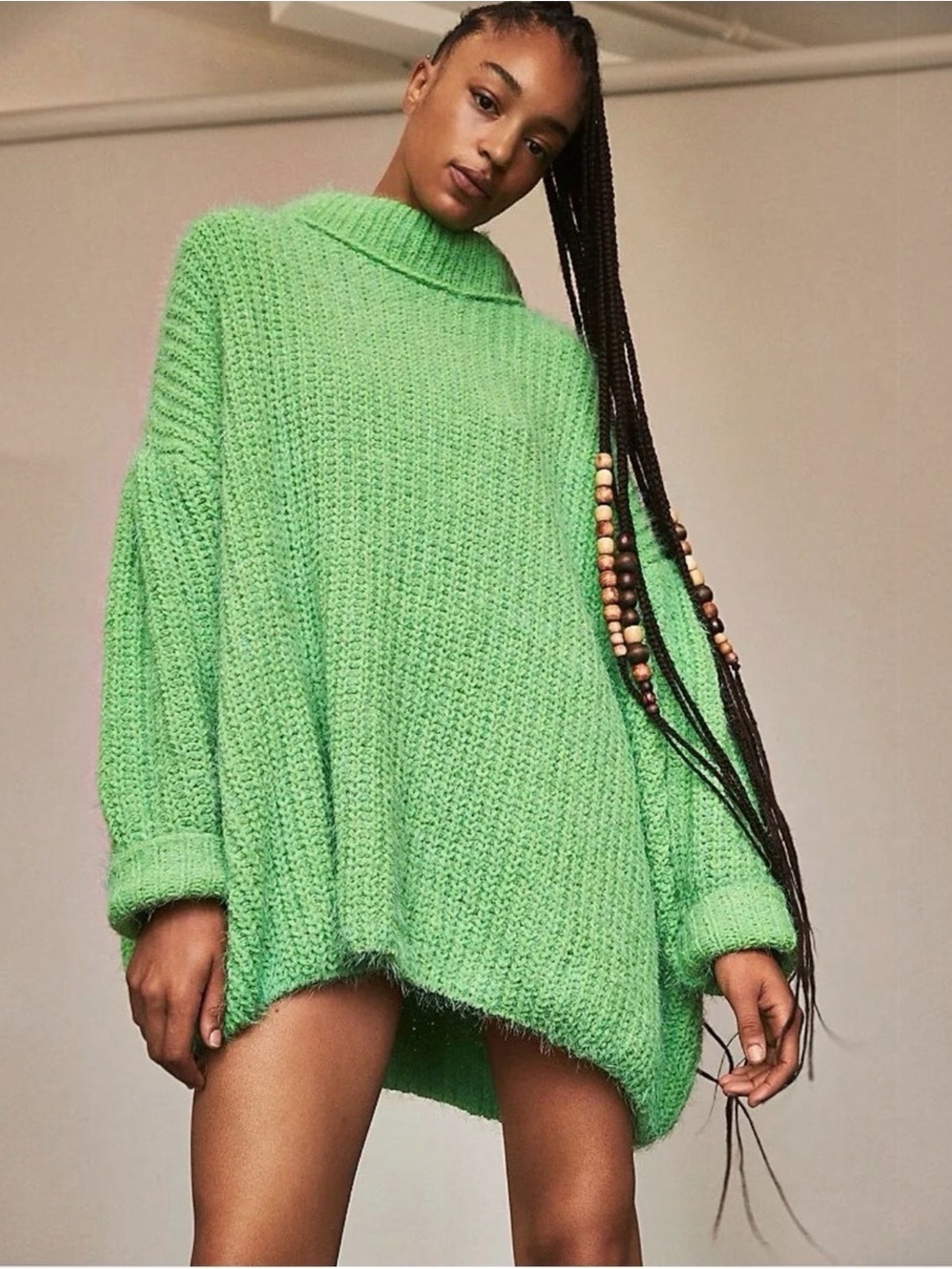 💚 Free People Oasis Oversized Tunic Sweater Green Energy XS FAB!